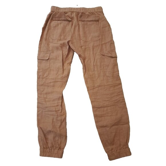 Womens Nicole Miller Linen Pants Cargo Joggers Rust Orange Drawstring Small - Picture 5 of 6